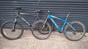 2 X MIXED BIKE LOT CONTAINING 1 CARRERA VENGEANCE IN BLACK AND GREY IN SIZE 58CM AND 1 CARRERA VALOUR IN GREEN WITH GREEN STRIPES IN SIZE 48CM