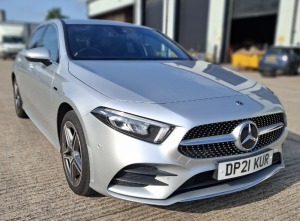 SILVER MERCEDES-BENZ A 250 AMG LINE EXECUTIVE, REG NO: DP21 KUR, ENGINE SIZE: 1332CC, HYBRID ELECTRIC, FIRST REGISTERED: 16/06/2021, MILEAGE: 42,977, MEDIA CENTRE, SAT NAV, BLACK LEATHER INTERIOR / SUEDE TRIM, REAR TINTED WINDOWS, MOT 15/06/25, x2 KE