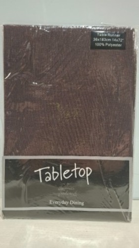 96 X BRAND NEW TABLE RUNNER IN BROWN IN SIZE 36 X 183CM IN 2 BOXES