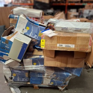 LARGE AMOUNT OF MIXED ELECTRICAL EQUIPMENT CONTAINING CLEAN ELECTRICITY UNINTERRUPTIBLE POWER SUPPLY , DYNAMODE NETWORK SWITCH BOARD ETC ON A FULL PALLET (NOTE - CUSTOMER RETURNS)