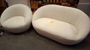 2 X SOFA LOT TO INCLUDE 2 SEATER TUB CHAIR IN CREAM AND 1 SEATER TUB CHAIR IN CREAM
