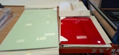 3 X BRAND NEW SKANDIUM CHAT BOARDS LOT CONTAINING 1 RED IN SIZE L 50 X W 40 CM 1 MIRROR / WHITE IN SIZE 50 X W 40 CM AND 1 IN LILY IN SIZE 50 X 80 - RRP EACH &pound;80 - TOTAL RRP FOR LOT &pound;240