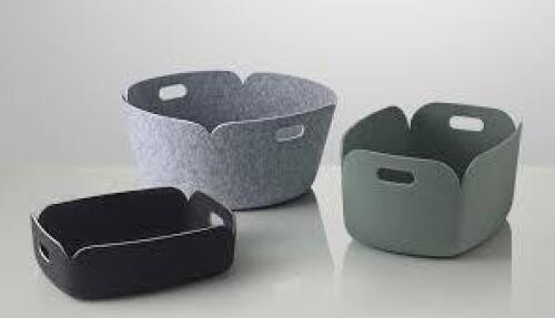 5 X BRAND NEW MUUTO THE RESTORE BASKETS 2 IN GREY IN SIZE 35 X 48 CM - RRP &pound;85 EACH - 2 IN GREEN IN SIZE DUSTY GREEN IN SIZE 35 X 48 CM - RRP EACH &pound;70 - AND ONE RESTORE TRY IN BLACK IN SIZE 31 X 40 CM - RRP &pound;63 - TOTAL RRP FOR LOT &pound;373