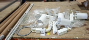 9 X BRAND NEW LOT CONTAINING 6 LED TRACK SPOTLIGHTS AND 3 1 METER LONG TRACKS ALSO COMES WITH OTHER ACCESSORIES