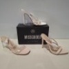 30 X BRAND NEW MIXED MISSGUIDED SHOES CONTAINING PERSPEX COURT SHOE IN CLEAR , ASSYM STRAPPY HIGH HEEL SANDALS IN WHITE , POINTED TOE PATENT BARELY THERE IN NUDE ETC ALL IN SIZE 6