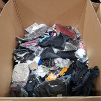 200+ BRAND NEW MIXED CLOTHING LOT CONTAINING CRIMINAL DAMAGE TOP IN GREY WITH HAWK DESIGN IN SIZE M , KEYS CORSETT IN BLACK AND PINK IN SIZE XK , CRIMINAL DAMAGE BUTTONED SHIRT IN NAVY AND RED IN SIZE M ETC IN ONE PALLET BOX