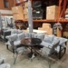 7 X PIECE GARDEN SET TO INCLUDE 5 SEAT CORNER SOFA , GLASS TOP FOLDABLE TABLE SIZE DIAM 100 CM X H 73 , 2 PADDED FOLDABLE CHAIRS , AND ONE PARASOL WITH STAND - PRE - BUILT
