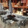 7 X PIECE GARDEN SET TO INCLUDE 5 SEAT CORNER SOFA , GLASS TOP FOLDABLE TABLE SIZE DIAM 100 CM X H 73 , 2 PADDED FOLDABLE CHAIRS , AND ONE PARASOL WITH STAND - PRE - BUILT