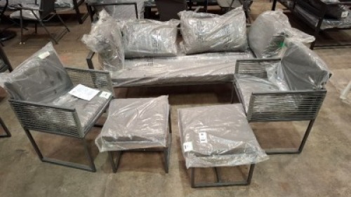 5 X PIECE BRAND NEW GARDEN SET TO INCLUDE 3 SEATER SOFA , TWO ARM CHAIRS AND TWO FOOT STOOLS. - PRE - BUILT