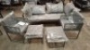 5 X PIECE BRAND NEW GARDEN SET TO INCLUDE 3 SEATER SOFA , TWO ARM CHAIRS AND TWO FOOT STOOLS. - PRE - BUILT