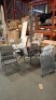 1 X 8 PIECE BRAND NEW STUDIO SHANGHAI GARDEN SET TO INCLUDE ONE TABLE IN SIZE W 138 X D 80 X H 70 , 6 FOLDABLE PADDED CHAIRS AND 1 UMERELLA - PRE - BUILT