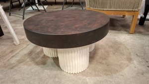 1 X NORR11 GEAR COFFEE TABLE LOW IN SIZE DIA 70 X H 38N CM IN EARTH / CHALK - RRP £600 - ( NOTE SOME CHIPS ON BASE BUT THE TABLE TOP IS BRAND NEW OUT BOX OF BOX )