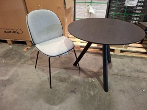 2 X MIXED LOT CONTAINING 1 X COPENHAGUE ROUND DINING TABLE CPH IN BLACK - DIA 90 CM X H 73 - RRP £639 - AND 1 X BEETLE DINING CHAIR IN GREY / BLACK - RRP £799 - PLEASE NOTE EX DISPLAY SOME SCUFFS AND MARKS -