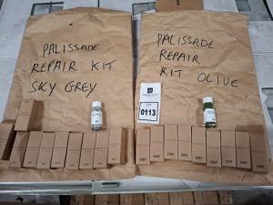19 X BRAND NEW HAY PALISSADE REPAIR KIT 10 ML IN 10 IN SKY GREY , AND 9 IN OLIVE EACH RRP £13 - TOTAL RRP £247