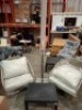 5 X BRAND NEW MIXED GARDEN LOT CONTAINING 2 X KETTLER BALI ROPE CHAIRS , X 1 COFFE TABLE IN BLACK , 1 X PARASOL AND 1 X PARASOL BASE.