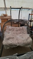 1 X STUDIO KOKOMO DOUBLE HANGING EGG CHAIR IN SIZE 156 X 120 X 198 - PRE BUILT - CUSTOMER RETURNS