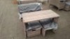 1 X BRAND NEW OUTDOOR 4 PIECE RATTAN SET TO INCLUDE 1 X LOVESEAT , 2 X FOOT STOOLS , 1 TABLE IN GREY - PRE-BUILT