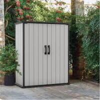1 X KETER PREMIER TALL STORAGE BOX 1400L IN BLACK / GREY IN SIZE 130 X 66 X 164 CM (NOTE CUSTOMER RETURNS )