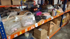 50 + BRAND NEW MIXED BAGS LOT CONTAINING UN VOYAGE MERVEL;LES CLEAR HANDBAG , MODA HANDBAG IN BLACK , GESSY HANDBAG IN RAINBOX , JAMIE HANDBAG IN PINK ETC ON A BAY