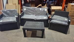 1 X CULCITA MALIBU LOUNGE SET IN BLACK / GREY TO INCLUDE 1 LOVE SEAT , 2 ARM CHAIRS AND ONE TABLE - PRE - BUILT