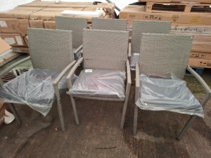 6 X BRAND NEW STUDIO TUSCANY RATTAN ARM CHAIRS IN GREY IN ONE BOX