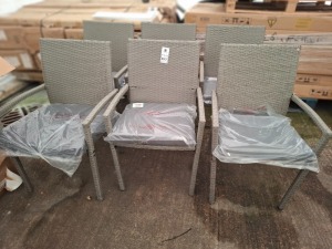 6 X BRAND NEW STUDIO TUSCANY RATTAN ARM CHAIRS IN GREY PRE - BUILT