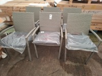 6 X BRAND NEW STUDIO TUSCANY RATTAN ARM CHAIRS IN GREY PRE - BUILT