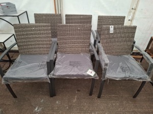 6 X BRAND NEW STUDIO TUSCANY RATTAN ARM CHAIRS IN GREY PRE - BUILT