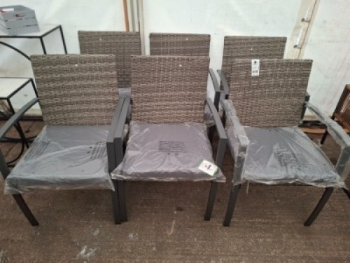 6 X BRAND NEW STUDIO TUSCANY RATTAN ARM CHAIRS IN GREY PRE - BUILT