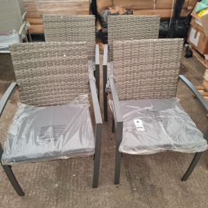 4 X STUDIO TUSCANY RATTAN ARM CHAIRS IN GREY IN PRE - BUILT