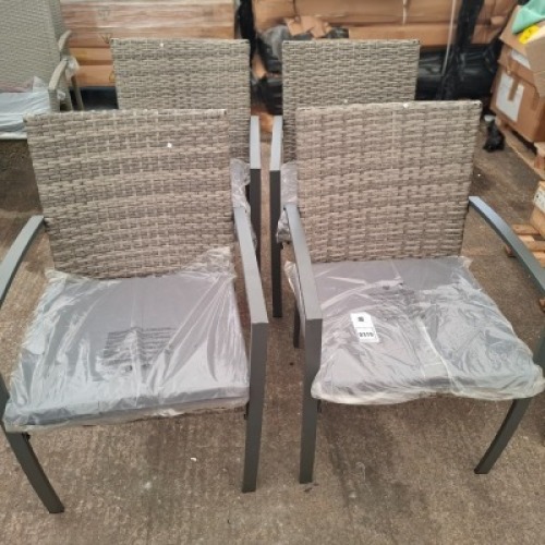 4 X STUDIO TUSCANY RATTAN ARM CHAIRS IN GREY IN PRE - BUILT