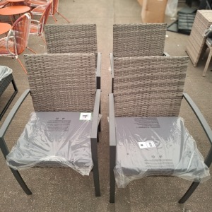 4 X STUDIO TUSCANY RATTAN ARM CHAIRS IN GREY IN PRE - BUILT