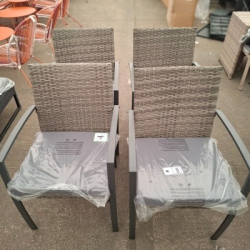 4 X STUDIO TUSCANY RATTAN ARM CHAIRS IN GREY IN PRE - BUILT