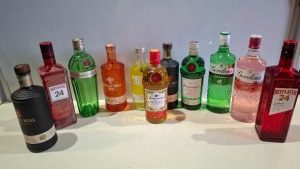 11 X BRAND NEW MIXED GIN ALCOHOL LOT CONTAINING GORDON'S LONDON DRY GIN 70CL , WHITLEY NEILL HANDCRAFTED DRY GIN 70CL , WHITLEY NEILL GIN IN BLOOD ORANGE 70CL , BEEFEATER 24 LONDON DRY GIN 70CL , TANQUERAY NO TEN 70CL , ETC