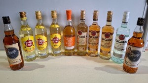 10 X BRAND NEW MIXED ALCOHOL CONTAINING 4 BACARDI 3 IN CARTA ORO SUPERIOR GOLD RUM AND ONE WHITE RUM 700ML , 3 HAVANA CLUB RUM ORIGINAL 70CL , 2 SAILOR HERRY ORIGINAL SPICED CARIBBEAN RUM 70 CL , 1 GLENMORANGIE SCOTCH WHISKY 70CL
