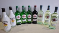 9 X BRAND NEW MIXED ALOCHOL LOT CONTAINING 7 MARTINI IN EXTRA DRY , ROSSO AND BIANCO 750ML , 2 MALIBU ORIGINAL WHITE RUM 1L