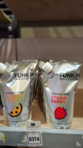 11 X BRAND NEW FUNKIN PRO COCKTAIL PUREE 5 IN PASSION FRUIT , 5 IN STRAWBERRY AND 1 WHITE PEACH