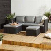 1 X STUDIO BALI RATTAN CORNER SOFA SET IN BLACK IN ONE BOX ( NOTE CUSTOMER RETURNS / UNKNOWN CONDITION)