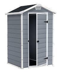 2 X MIXED LOT CONTAINING 1 KETER 4 X 3 SHED IN BLACK / GREY AND 1 KETER OUTDOOR STORAGE BOX IN GREY 277 LITRES - (NOTE CUSTOMER RETURNS DAMAGED BOX UNKNOWN CONDITION)