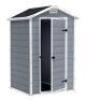 2 X MIXED LOT CONTAINING 1 KETER 4 X 3 SHED IN BLACK / GREY AND 1 KETER OUTDOOR STORAGE BOX IN GREY 277 LITRES - (NOTE CUSTOMER RETURNS DAMAGED BOX UNKNOWN CONDITION)