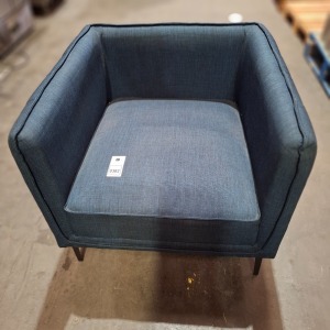 1 X ARMCHAIR IN NAVY (MISSING CUSHIONS)