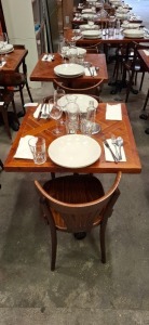 2 X MIXED DINING LOT TO INCLUDE 2 X WOODEN TABLE 4 X WOODEN CHAIRS - 4 X BOWLS - - 4 X WINE GLASSES - 4 X GLASSES - 4 X VASES - CUTLERY ETC