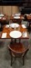 2 X MIXED DINING LOT TO INCLUDE 2 X WOODEN TABLE 4 X WOODEN CHAIRS - 4 X PLATES - 4 X WINE GLASSES - 2 X GLASSES - 4 X VASES - CUTLERY - ETC
