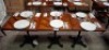 3 X MIXED DINING LOT TO INCLUDE 3 X WOODEN TABLE- 6 X PLATES - 6 X WINE GLASSES - 6 X GLASSES - 3 X VASES - CUTLERY - 1 X WOODEN CHAIR ETC