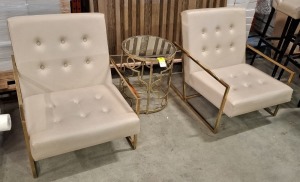 3 X PIECE LOT CONTAINING 2 ARM CHAIRS IN LEATHER LOOK AND 1 GLASS MIRROR COFFEE TABLE