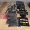 50 + BRAND NEW MIXED MAKE-UP LOT CONTAINING EVELYN CREAM EYELINER IN SHADES RAVEN , BLACK TIE , MEDIUM BROWN , FAWN , DARK BROWNSTONE , EVELYN EYESHADOW IN KISS AND TELL , BLACK ORCHID , JEANNIE , AND VARIOUS MAKEUP BRUSHES ETC