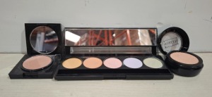 40 X BRAND NEW MIXED EVELYN MAKEUP LOT CONTAINING 9X CREAM CORRECTORS PALLETTE IN GREEN , MELLOW YELLOW , THINK PINK , 5X BROW LINER IN RAVEN , WARM YELLOW , 26X FACE POWDER IN NIGHTLIFE , RAY OF LIGHT , SOFT SPUN , CLEOPATRA ETC