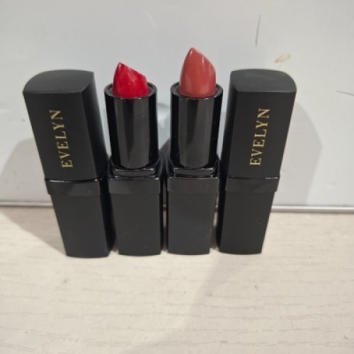 45 X BRAND NEW EVELYN MAKE - UP LOT CONTAINING LIPSTICK IN VARIOUS COLOURS , SMOOTH , BARA-BARA , RUSSIAN , NIGHT MOVES , DOLCE , PLUM BERRY ETC AND MAKE-UP PENCILS IN VARIOUS COLOURS WINE , TAUPE , PURE BLAKE , MIDNIGHT , ETC