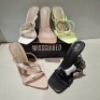 30 X BRAND NEW PAIRS OF MIXED MISSGUIDED SHOES CONTAINING POINTED TOE PATENT BARELY THERE IN NUDE , ASSYM STRAPPY HIGH SANDALS IN WHITE , SQUARE TOE PERSPEX HIGH MULES IN SAND ETC ALL IN SIZE 4