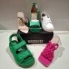 30 X BRAND NEW PAIRS OF MIXED MISSGUIDED SHOES CONTAINING EXTREME PLATFORM SATIN HEELED SANDAL IN GREEN , CROCHET TIE UP HEELED SANDALS IN HOT PINK , MID CLEAR HEEL BLOCK IN NUDE ETC ALL IN SIZE 6
